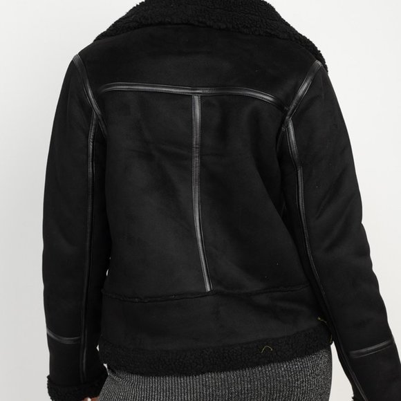 💥Shearling biker coat/ faux shearling trim - Picture 3 of 5
